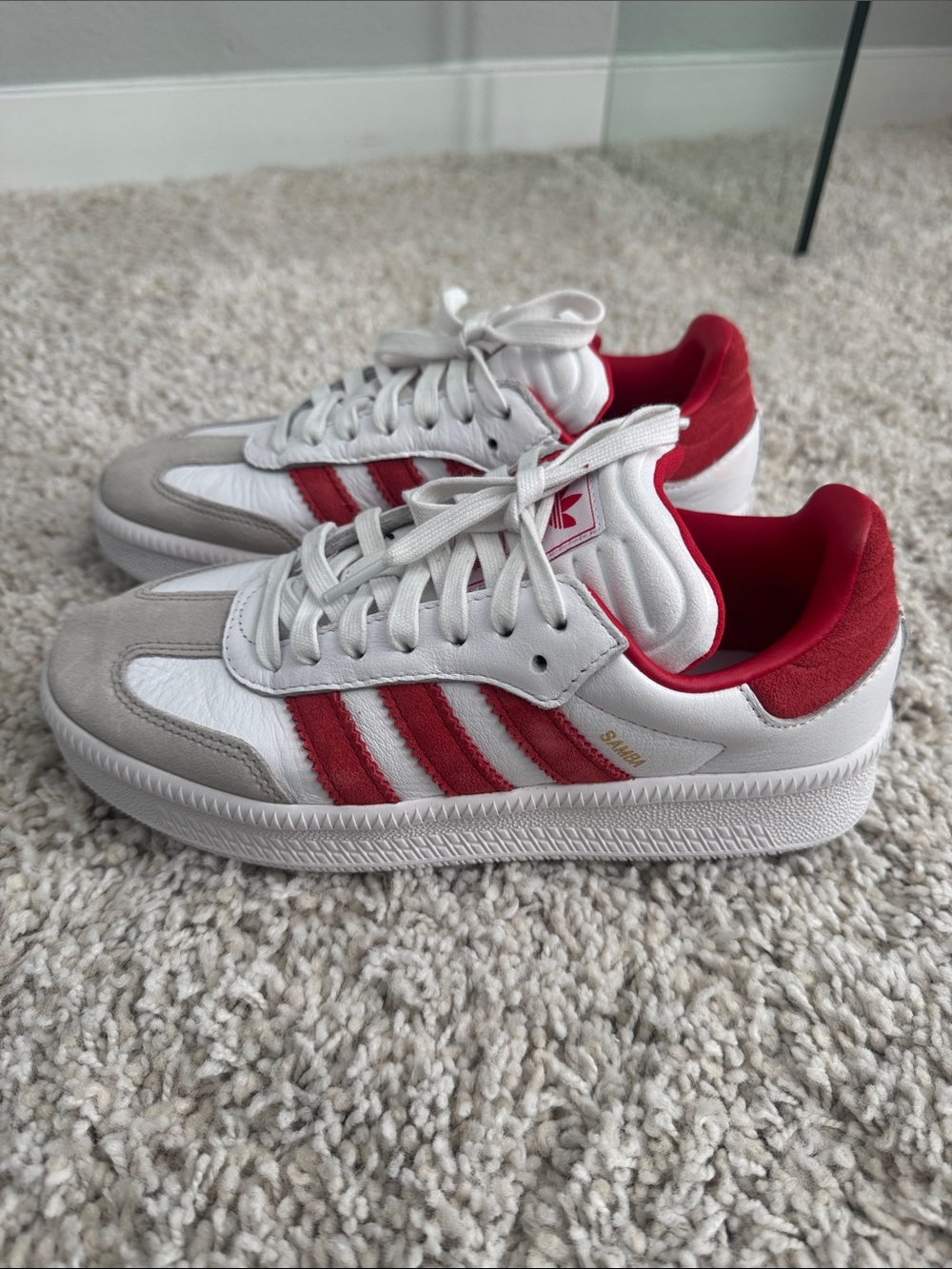 adidas Kids White Sneakers with Red Stripes